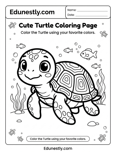 Cute Turtle Coloring Page