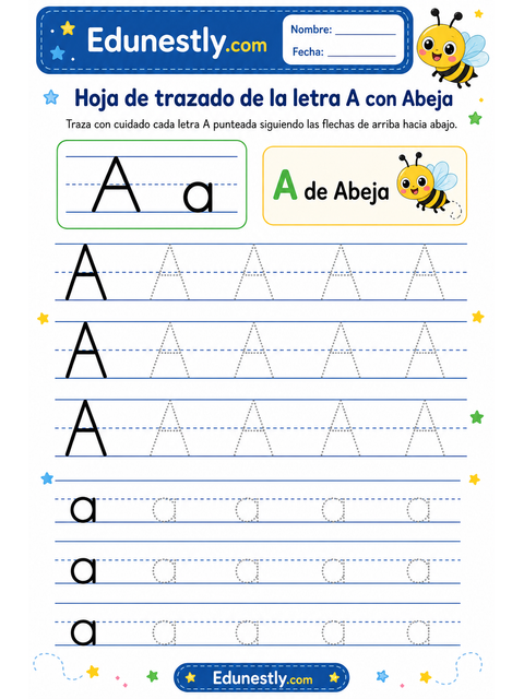 Hoja de trazado de la letra A con Abeja
