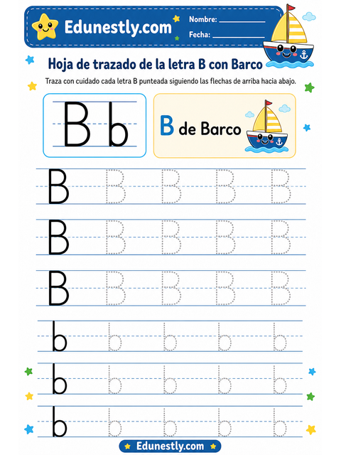Hoja de trazado de la letra B con Barco