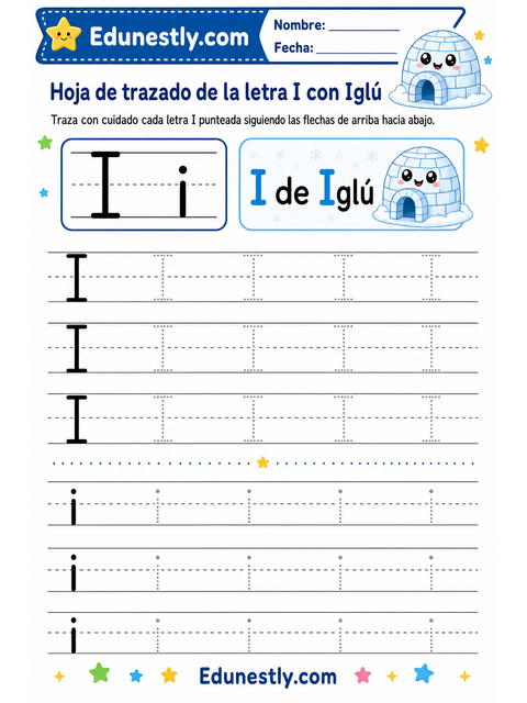 Hoja de trazado de la letra I con Iglú