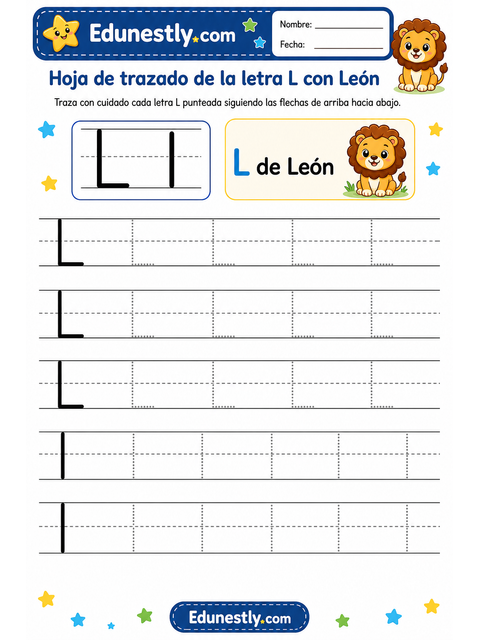 Hoja de trazado de la letra L con León