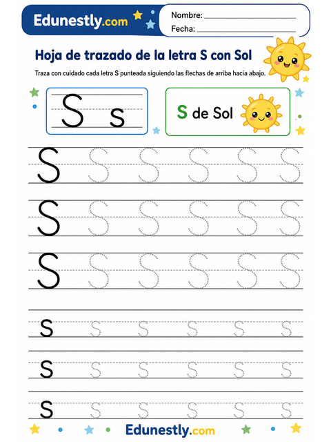 Hoja de trazado de la letra S con Sol