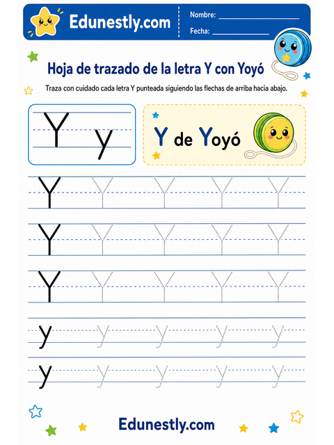 Hoja de trazado de la letra Y con Yoyó
