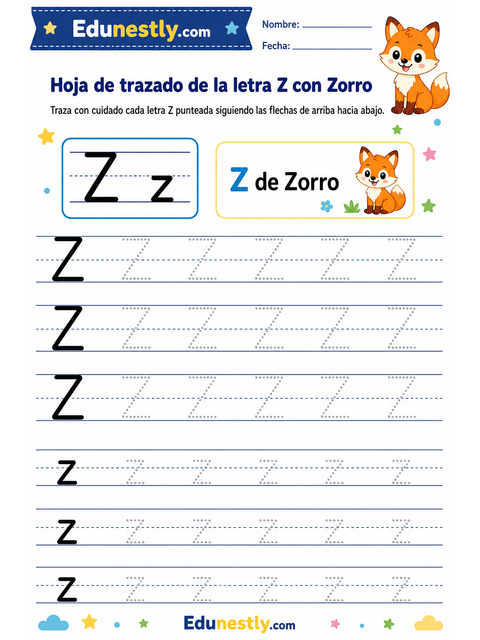 Hoja de trazado de la letra Z con Zorro