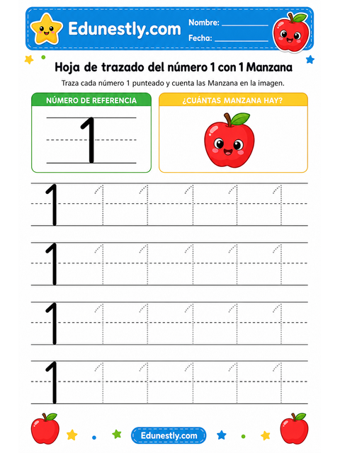 Hoja de trazado del número 1 con 1 Manzana