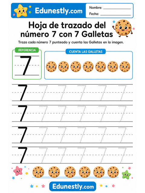 Hoja de trazado del número 7 con 7 Galletas