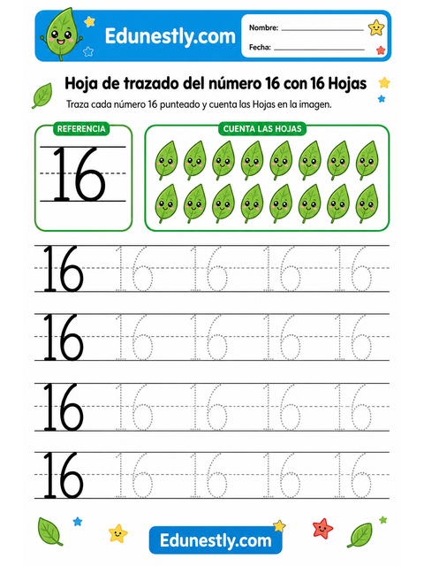 Hoja de trazado del número 16 con 16 Hojas