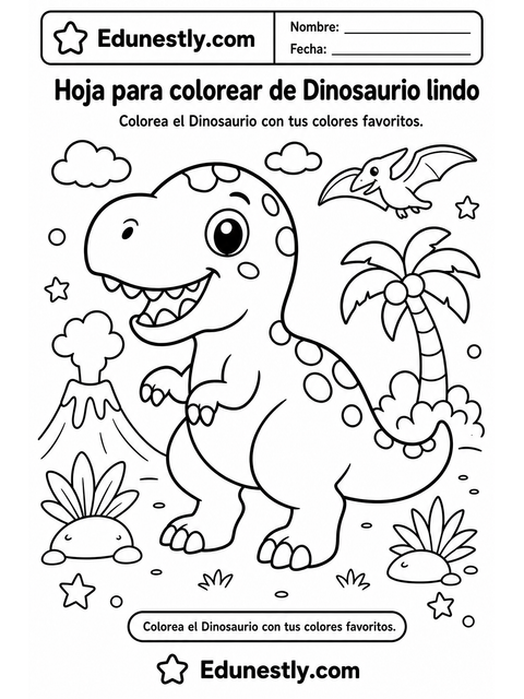 Hoja para colorear de Dinosaurio lindo