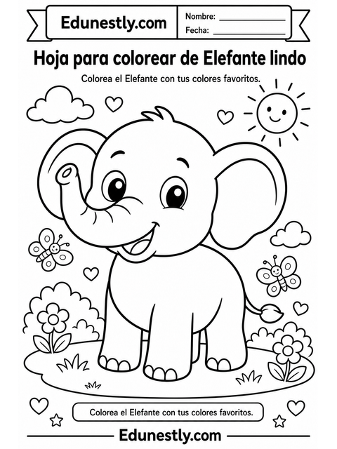 Hoja para colorear de Elefante lindo