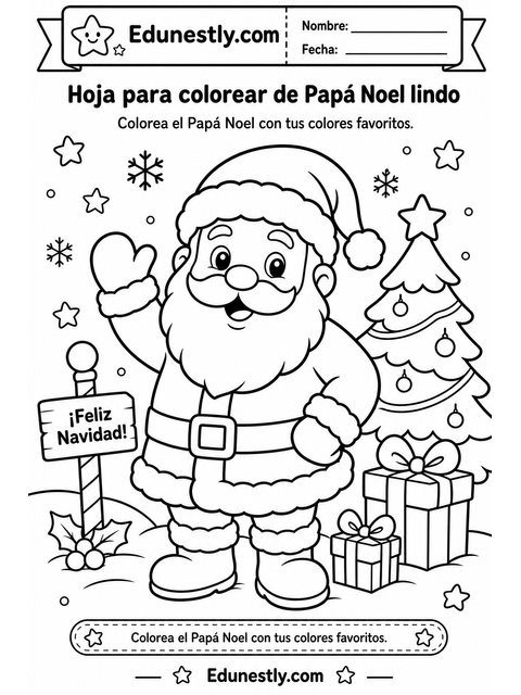 Hoja para colorear de Papá Noel lindo
