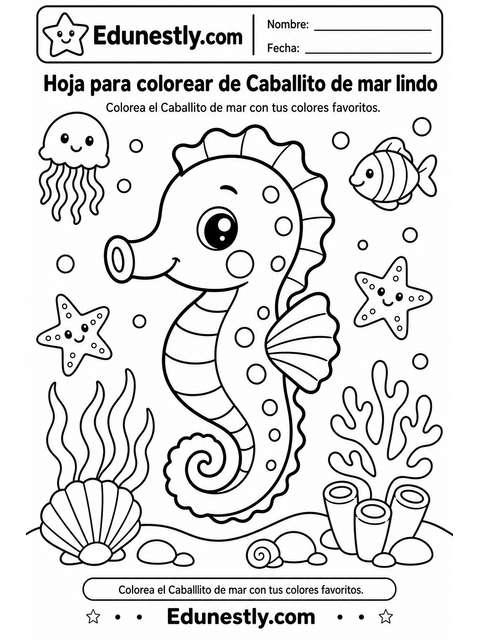 Hoja para colorear de Caballito de mar lindo