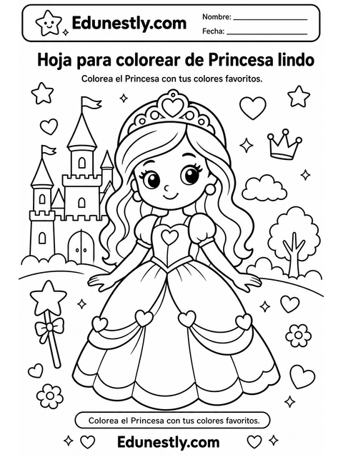 Hoja para colorear de Princesa lindo