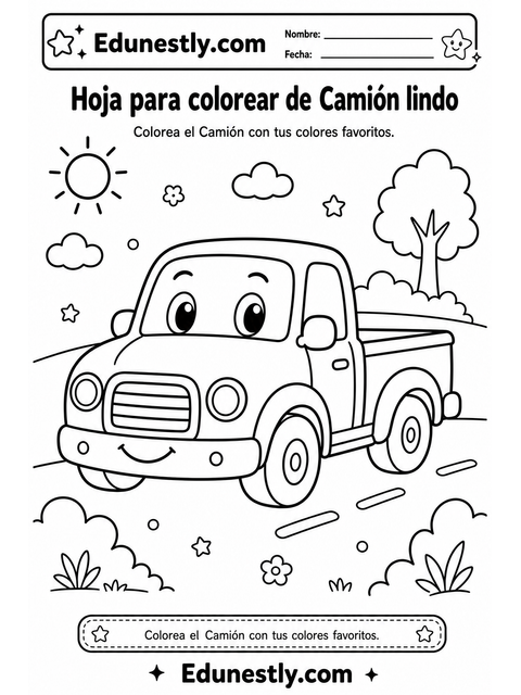 Hoja para colorear de Camión lindo