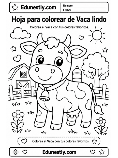 Hoja para colorear de Vaca lindo