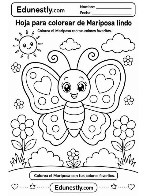 Hoja para colorear de Mariposa lindo