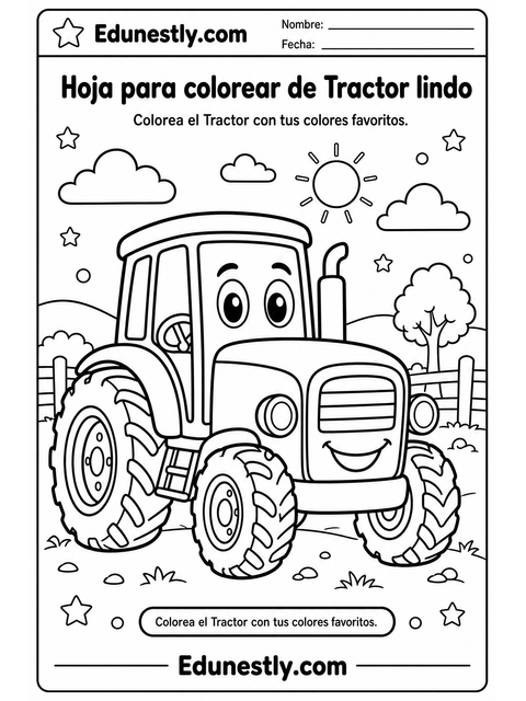 Hoja para colorear de Tractor lindo