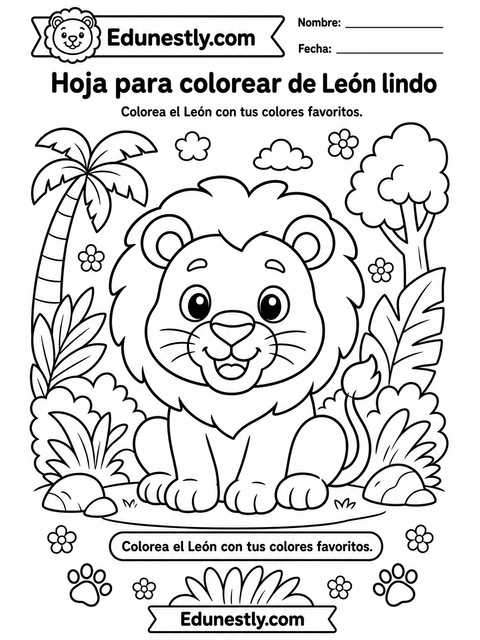 Hoja para colorear de León lindo