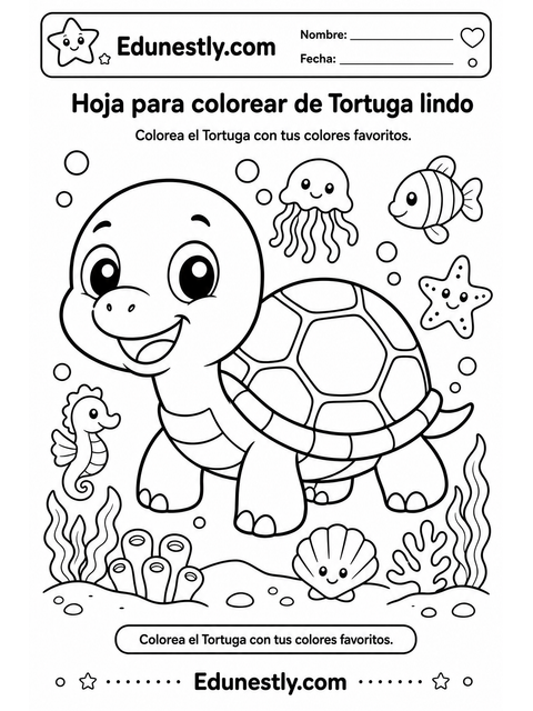 Hoja para colorear de Tortuga lindo