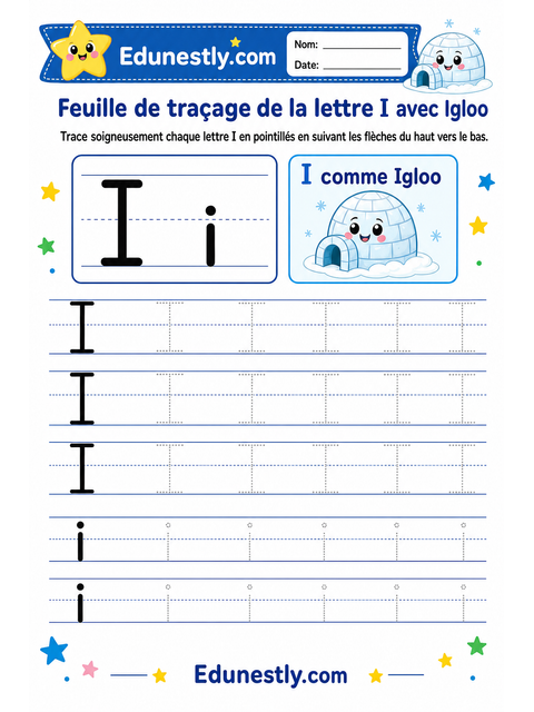 Feuille de traçage de la lettre I avec Igloo
