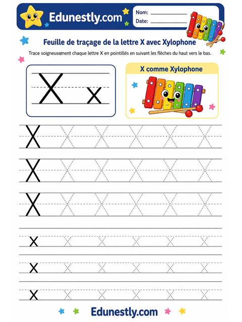 Feuille de traçage de la lettre X avec Xylophone