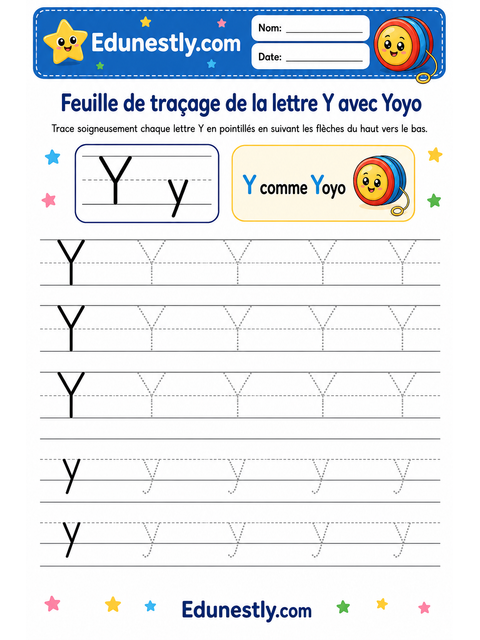 Feuille de traçage de la lettre Y avec Yoyo