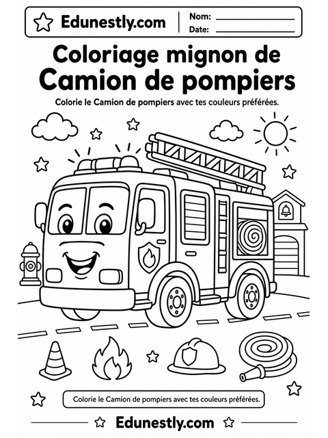Coloriage mignon de Camion de pompiers