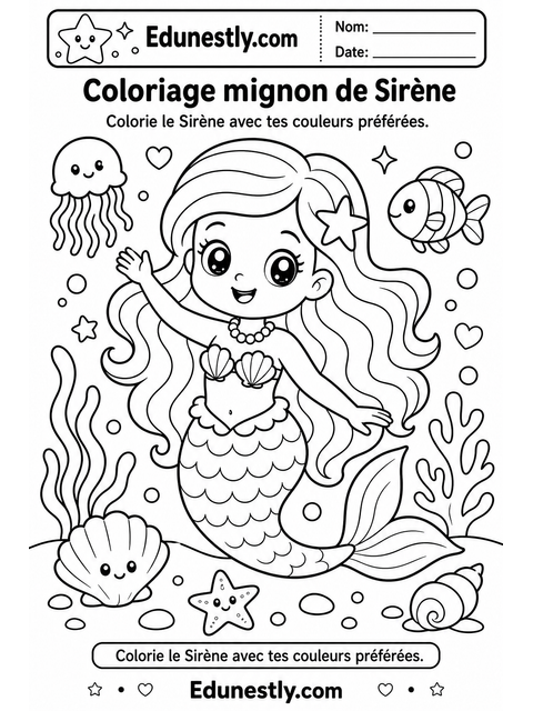 Coloriage mignon de Sirène
