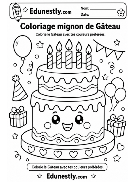 Coloriage mignon de Gâteau