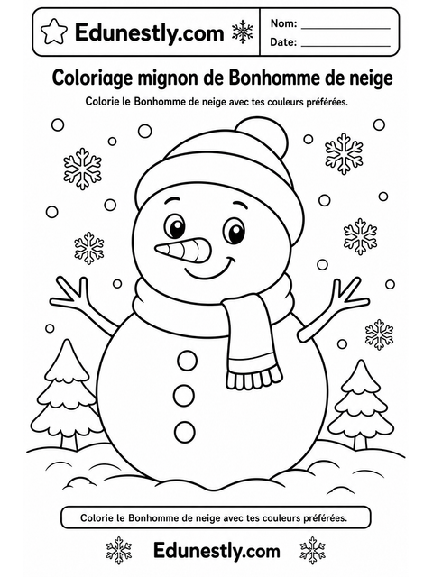 Coloriage mignon de Bonhomme de neige