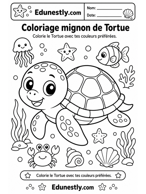 Coloriage mignon de Tortue