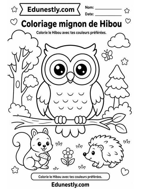 Coloriage mignon de Hibou