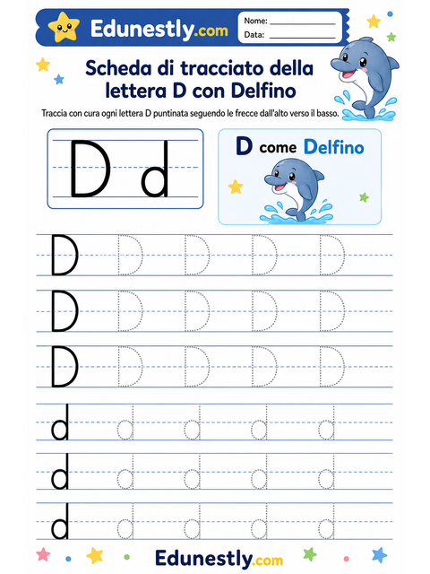 Scheda di tracciato della lettera D con Delfino