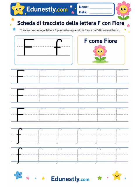 Scheda di tracciato della lettera F con Fiore