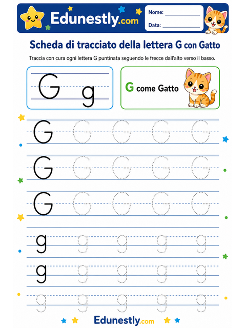 Scheda di tracciato della lettera G con Gatto