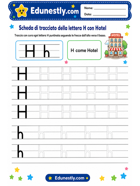 Scheda di tracciato della lettera H con Hotel