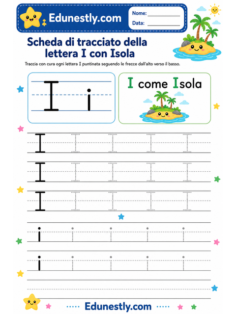 Scheda di tracciato della lettera I con Isola