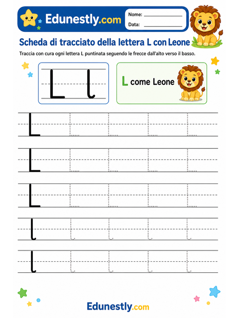 Scheda di tracciato della lettera L con Leone