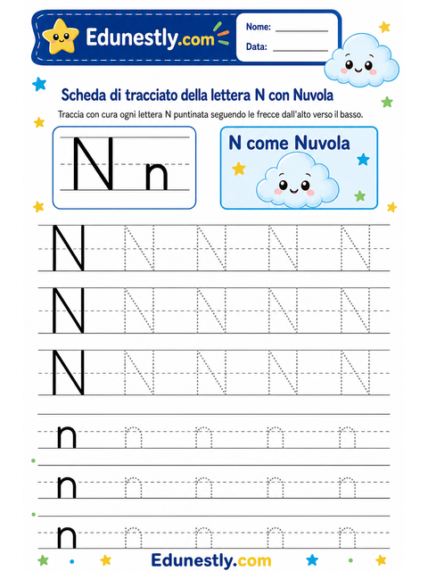 Scheda di tracciato della lettera N con Nuvola