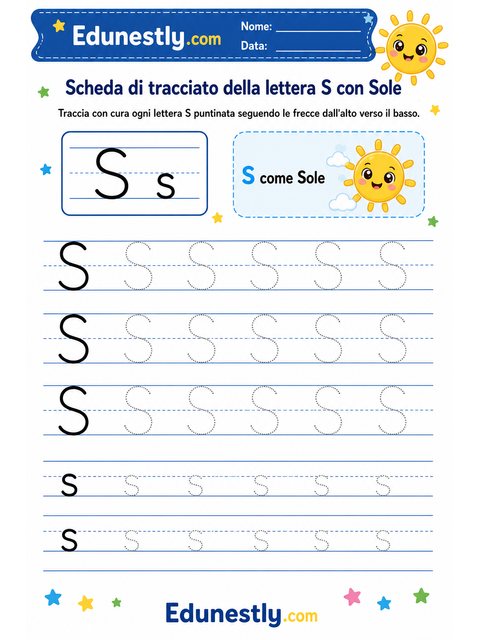 Scheda di tracciato della lettera S con Sole