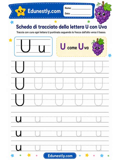 Scheda di tracciato della lettera U con Uva