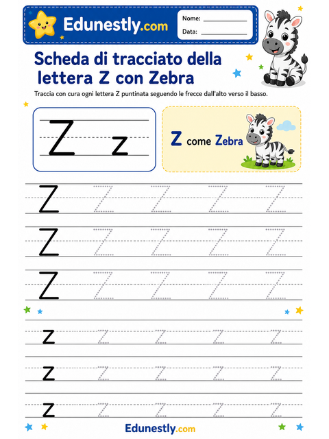 Scheda di tracciato della lettera Z con Zebra