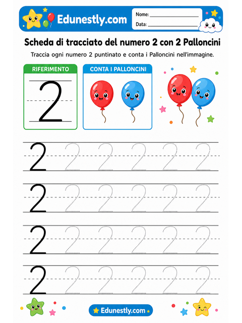 Scheda di tracciato del numero 2 con 2 Palloncini