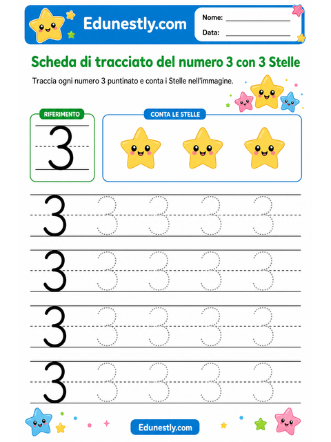 Scheda di tracciato del numero 3 con 3 Stelle
