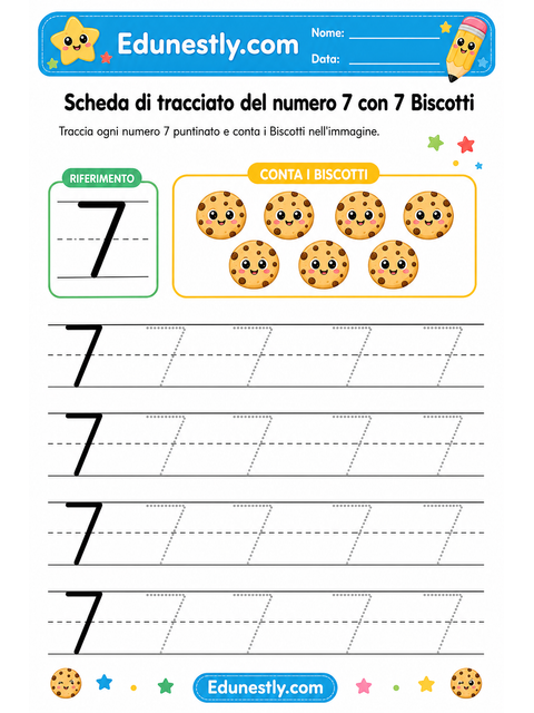 Scheda di tracciato del numero 7 con 7 Biscotti