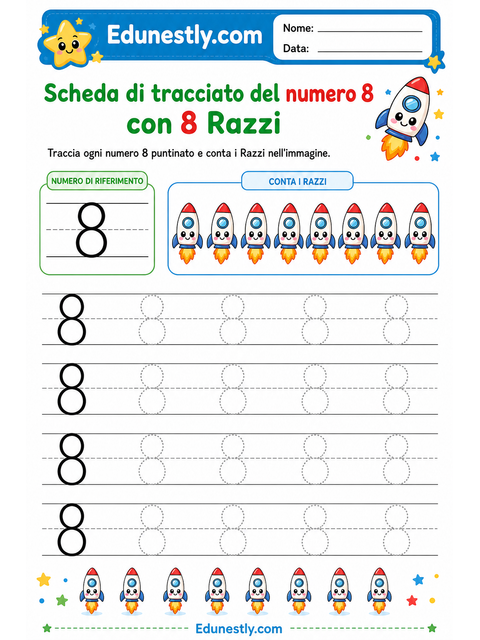 Scheda di tracciato del numero 8 con 8 Razzi