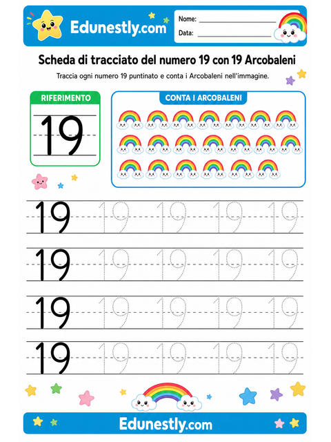 Scheda di tracciato del numero 19 con 19 Arcobaleni