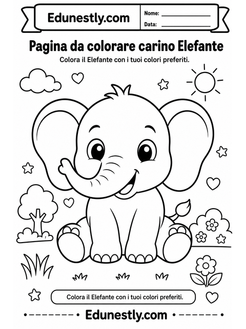 Pagina da colorare carino Elefante