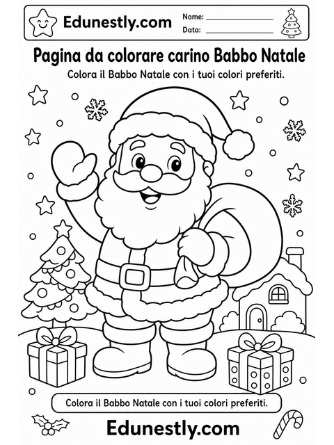 Pagina da colorare carino Babbo Natale