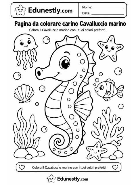 Pagina da colorare carino Cavalluccio marino