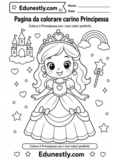 Pagina da colorare carino Principessa